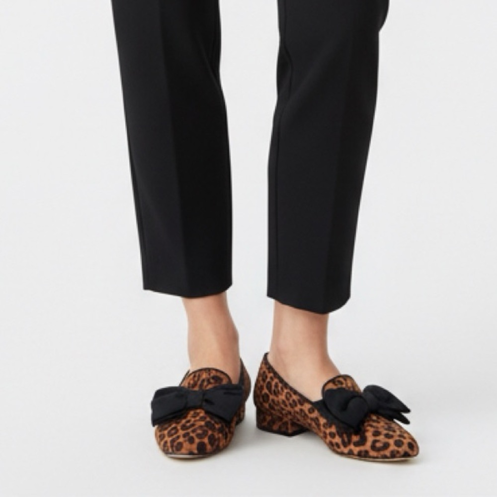 New J. Crew Animal Print Flats with Black Bow